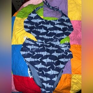 Aerie Women’s Navy Blue Shark Print One-Piece Swimsuit, Size Medium